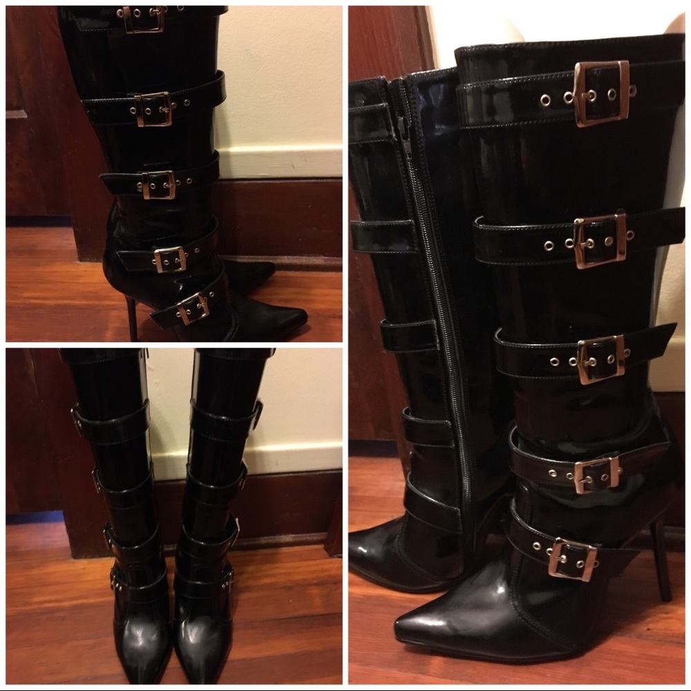 Patent leather by Pleaser boots with 4” heel.
